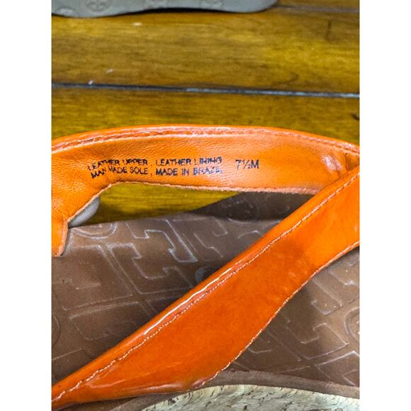 Tory Burch Size  7.5 Orange Suzy Leather Cork Wedge Platform Sandals - Picture 6 of 7